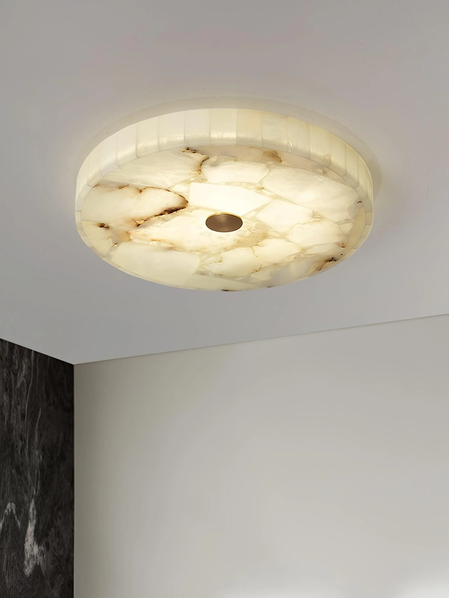 Потолочный светильник Round Alabaster - ∅60см x 5см, белый, золотой, холодный свет