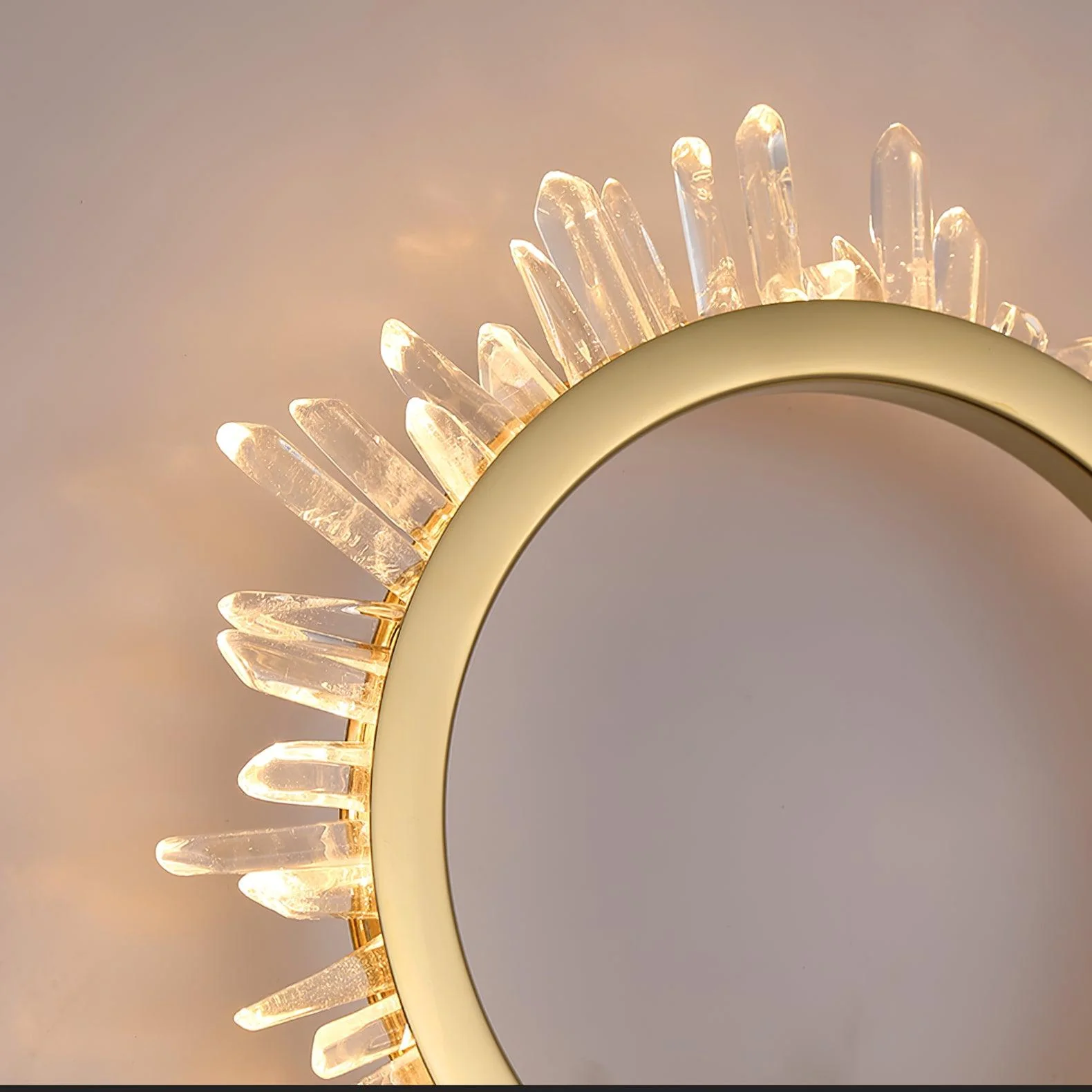 Natural Crystal Wall Lamp - ∅ 9.8″ x H 12.5″ / Dia 25cm x H 32cm Set of 2 / Gold & Clear / Warm White