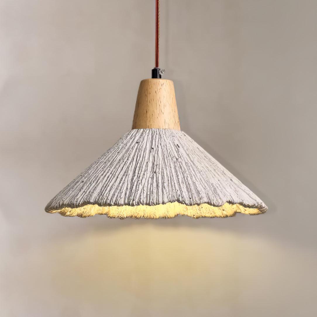 Подвесной светильник Concrete Pleated - ∅7см x 42см, натуральное дерево, серый бетон