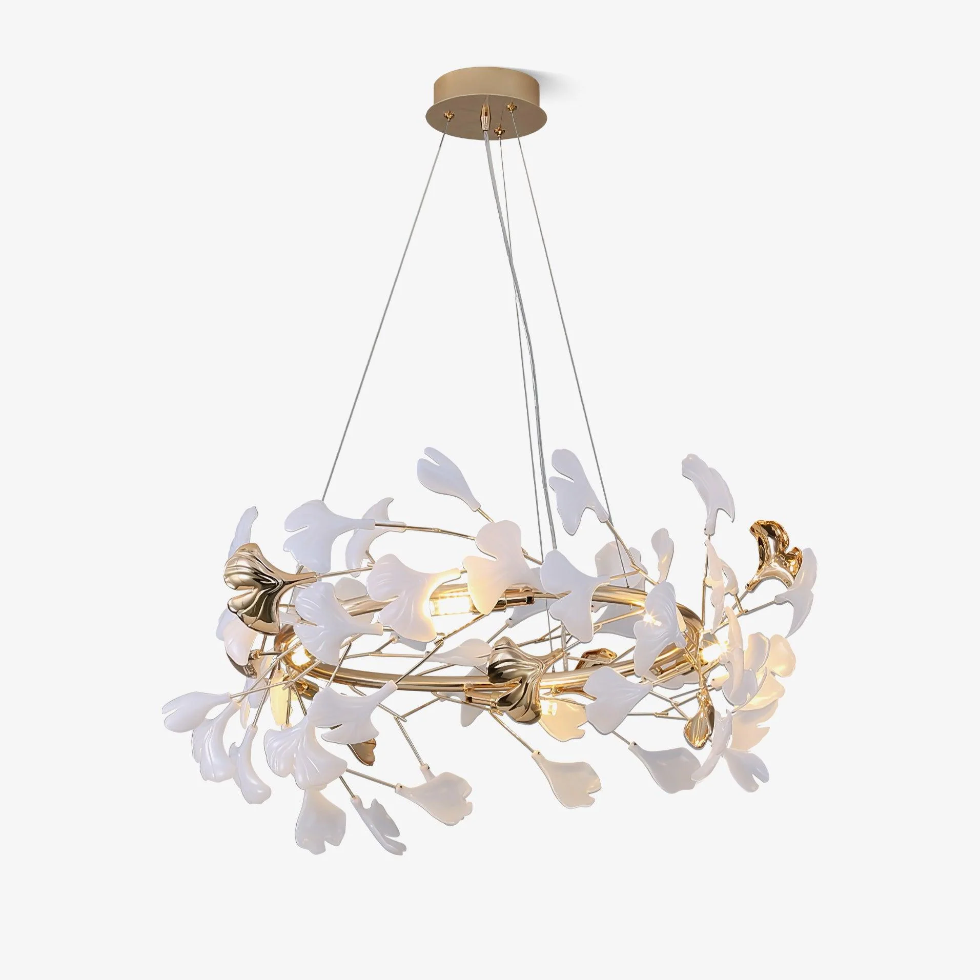 Люстра Gingko T - модель A, ∅80см x 30см, золотой, белый