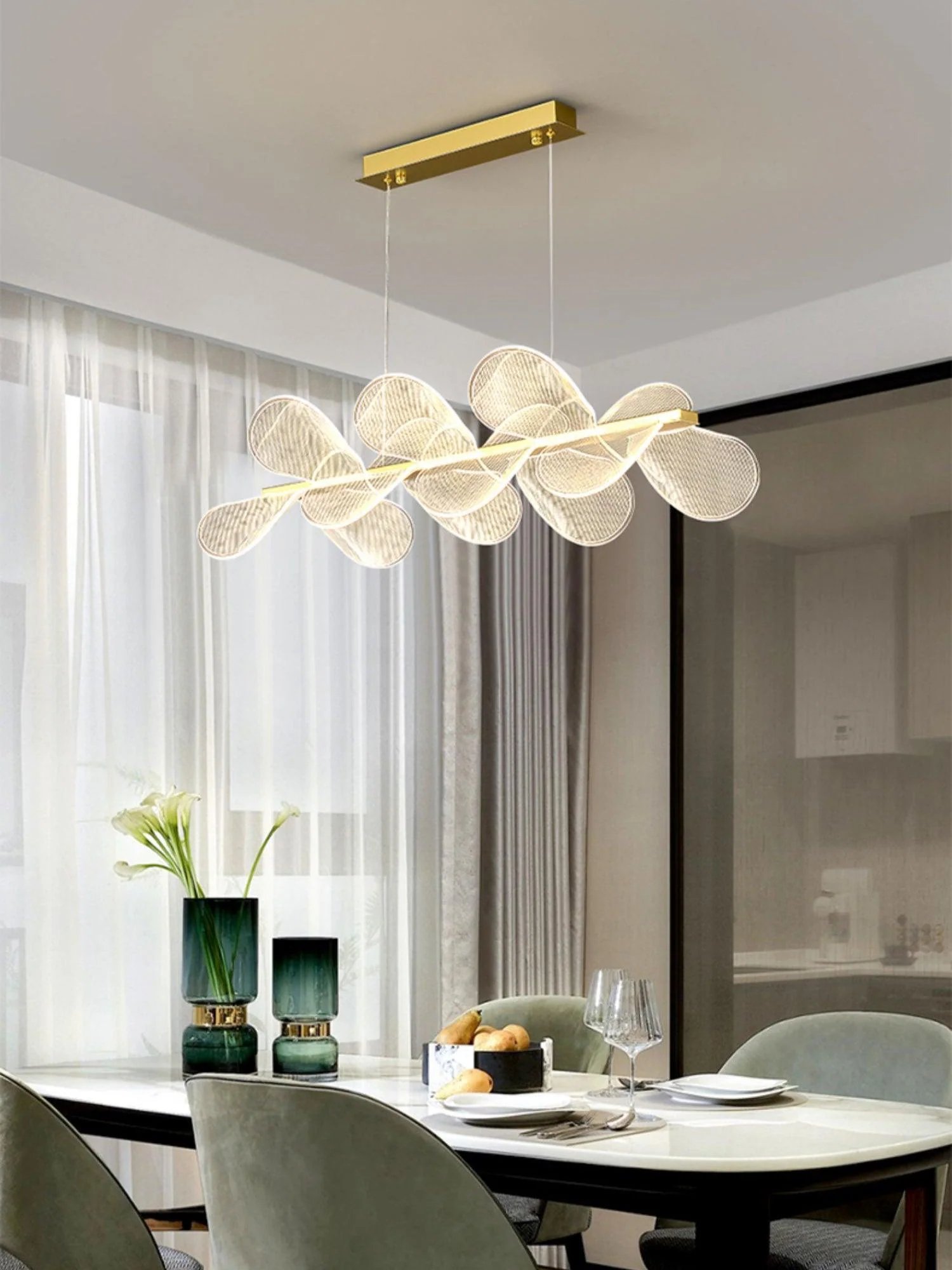 Люстра Bain Flying Flowers - ∅50см x 16см, золотой, прозрачный, холодный свет
