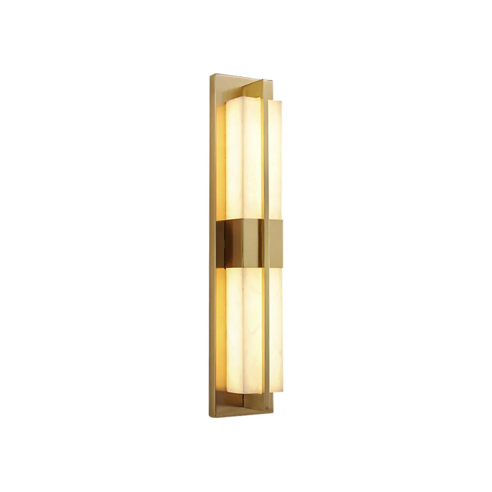 Rectangular Alabaster Brass Wall Sconce - ∅ 4.7″ x H 31.5″ / Dia 12cm x H 80cm / Black & Warm Light / Set Of 2