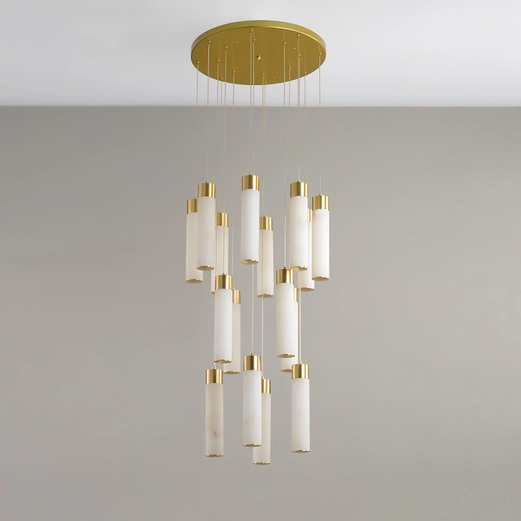 Люстра Celestial Alabaster Cascade - круглое крепление 12 подвесов ∅40см x 200см, латунь, белый, 3000-6500К