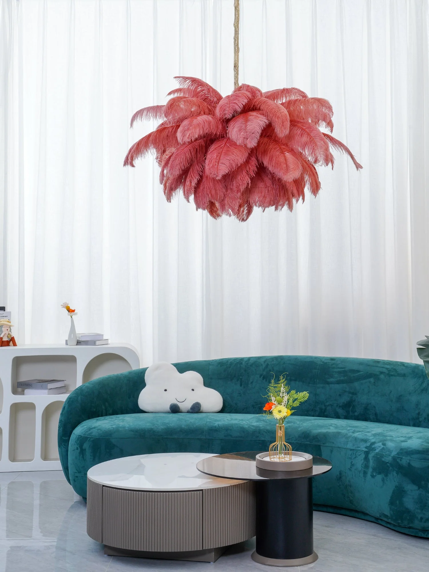 Люстра Ostrich Feather - ∅110см x 90см, серебро, белый