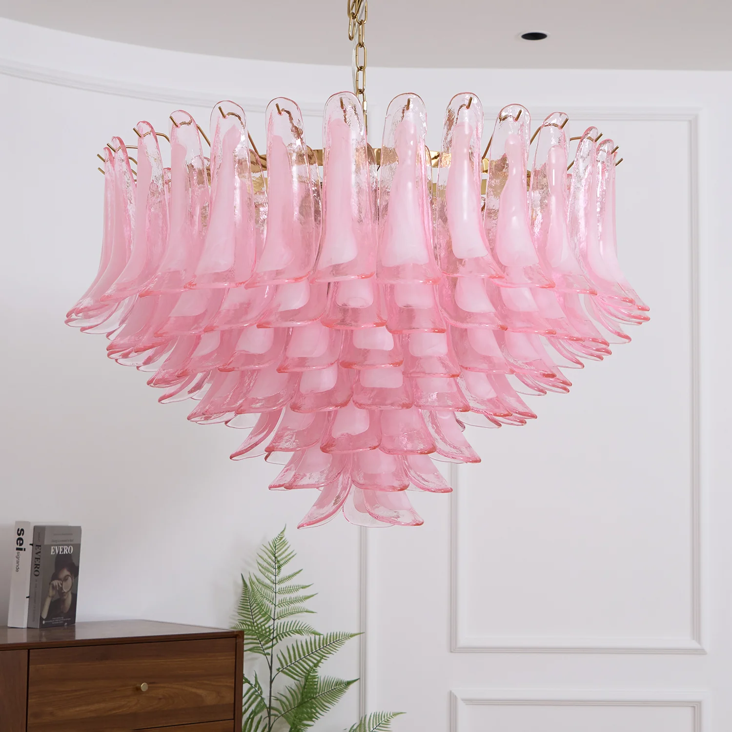 Люстра Blush Pink Glass Murano - ∅70см x 68см, золотой, розовое стекло