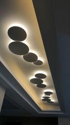 Geometric Disc Wall Lamp - Dia 28cm x H5cm set of 2 / White / Warm white