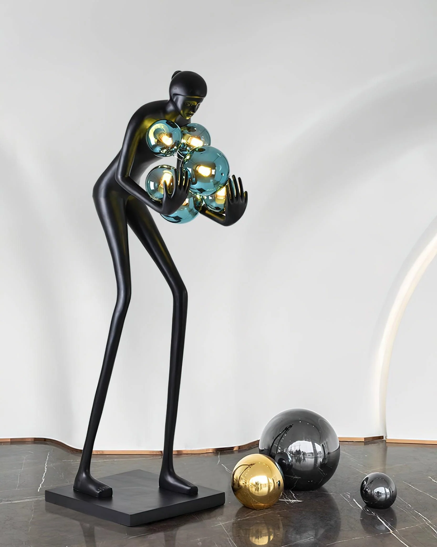 Торшер Sentinel Sculpture - ∅60см x 181см, черный, белый стеклянный шар