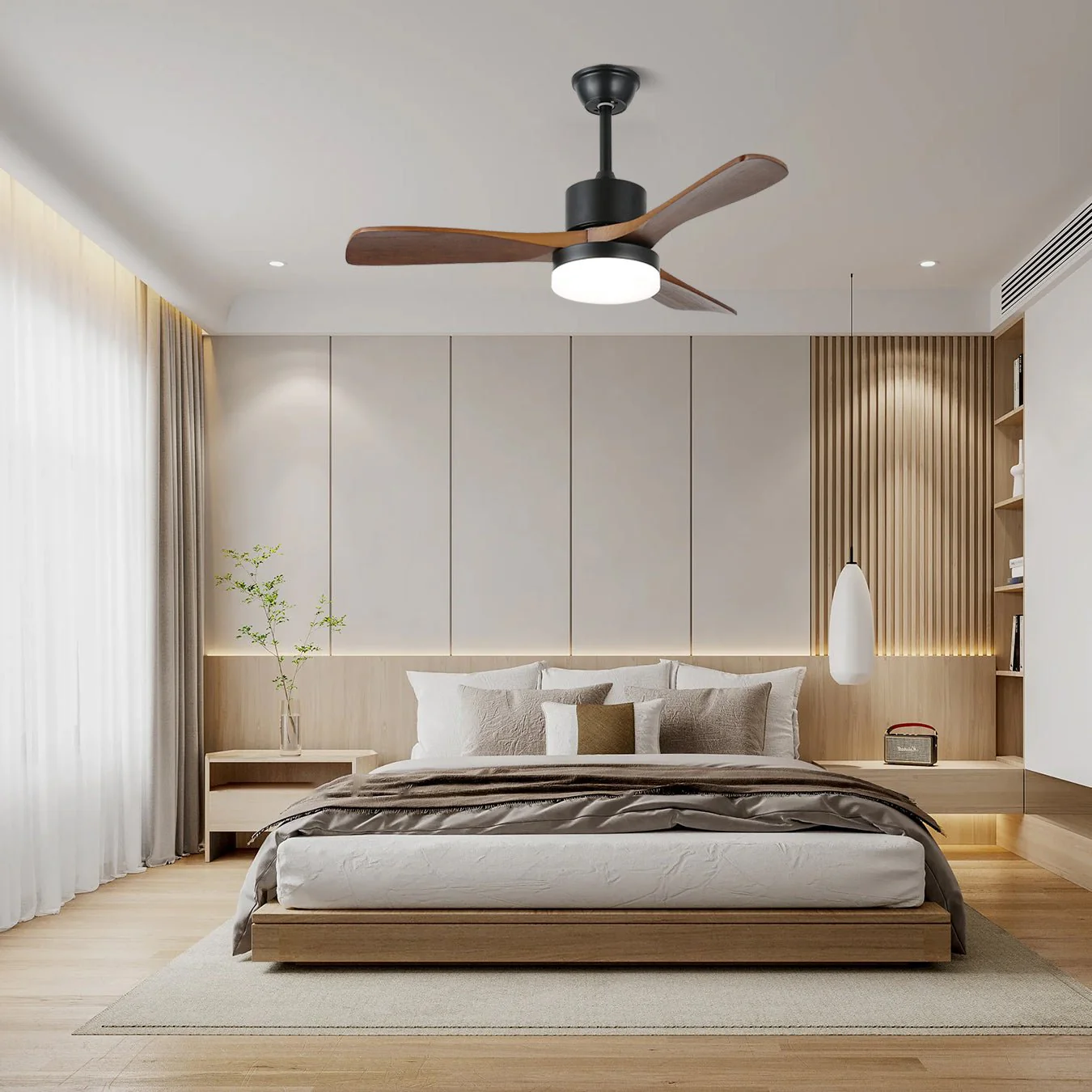 Потолочный светильник Morty Adams Wooden - модель A ∅132см x 30см, орех, черный, 3000-6500К