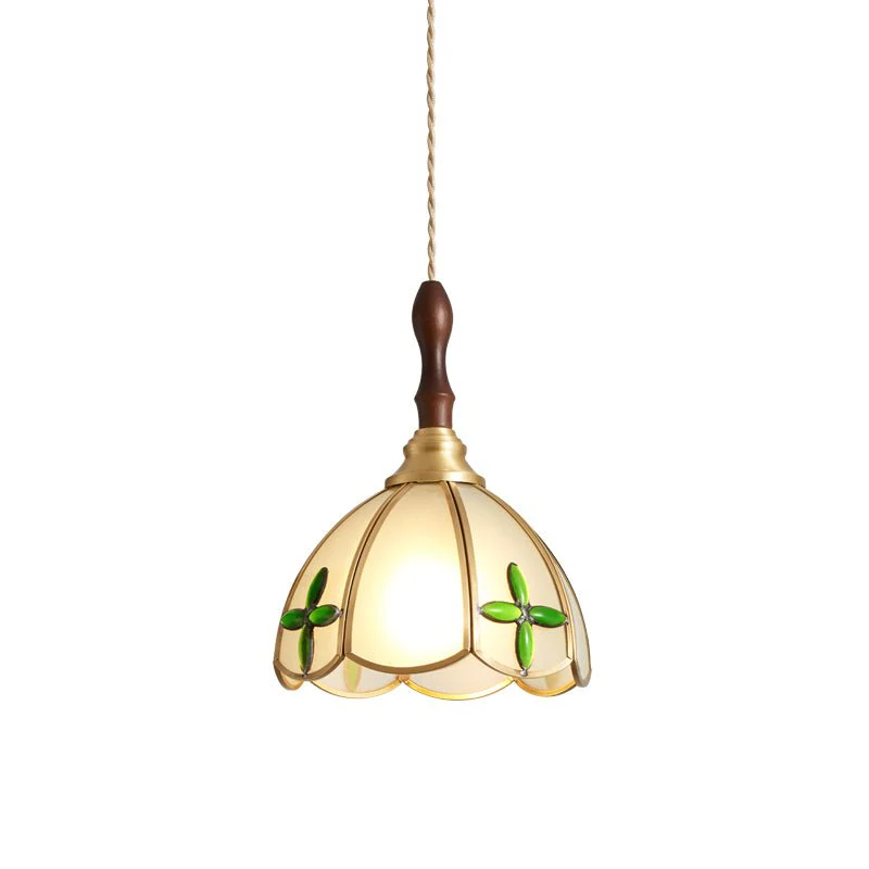 Подвесной светильник Tiffany Floral - модель D, ∅20см x 25см, золотой, матовое стекло