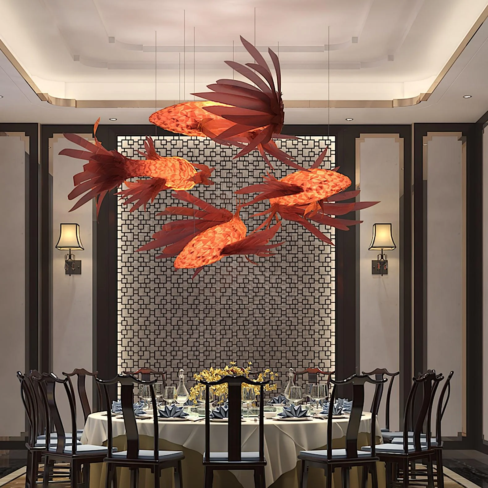 Люстра Crimson Swirl Koi - 200см, красный, холодный свет