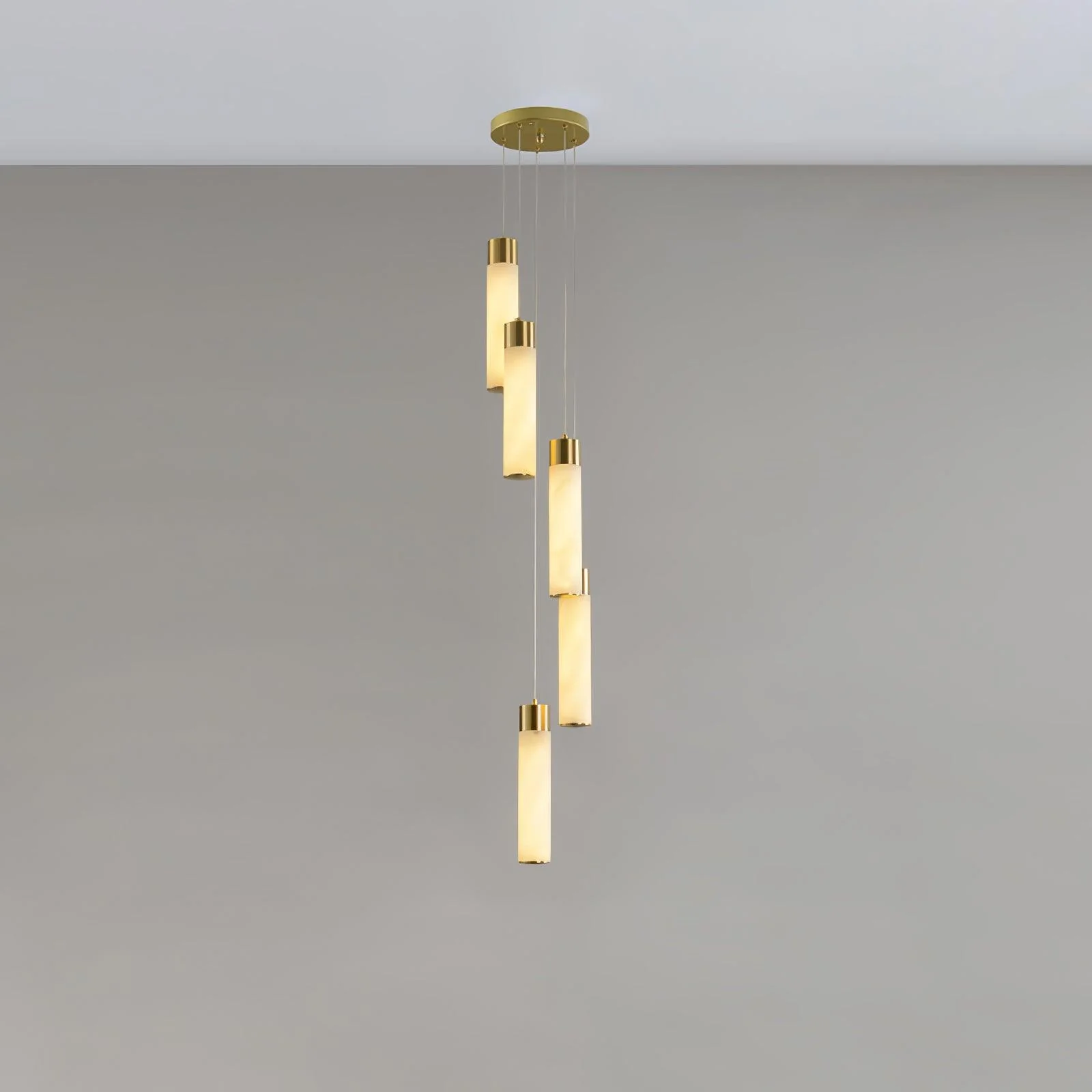 Люстра Celestial Alabaster Cascade - круглое крепление 12 подвесов ∅40см x 200см, латунь, белый, 3000-6500К