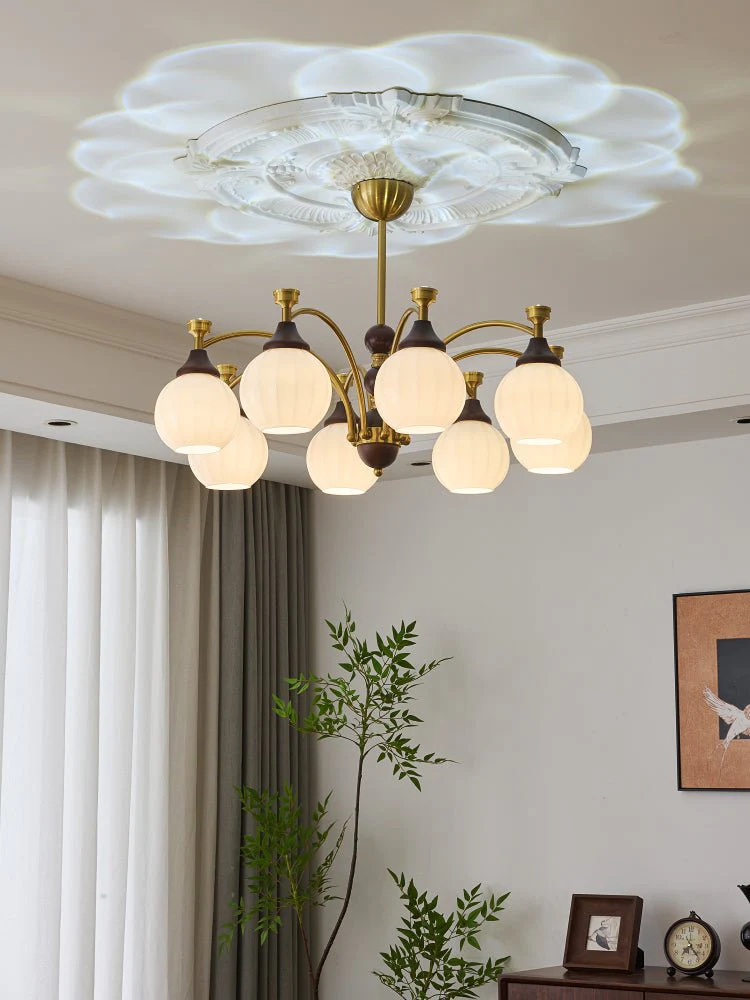 Люстра Callidora - 5 плафонов ∅66см x 28см, орех, золотой, белый