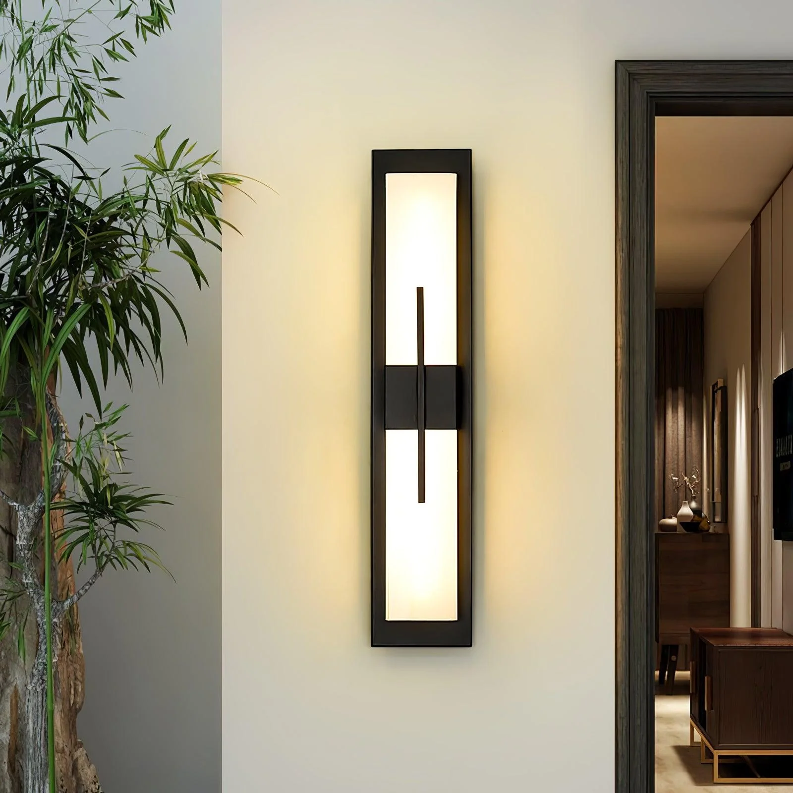Possini Outdoor Wall Light - Set of 2 / Black & White / Cool Light