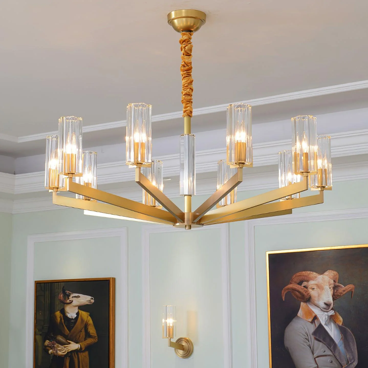 Люстра Kayla Brass - 6 плафонов ∅60см x 41см, латунь, прозрачный