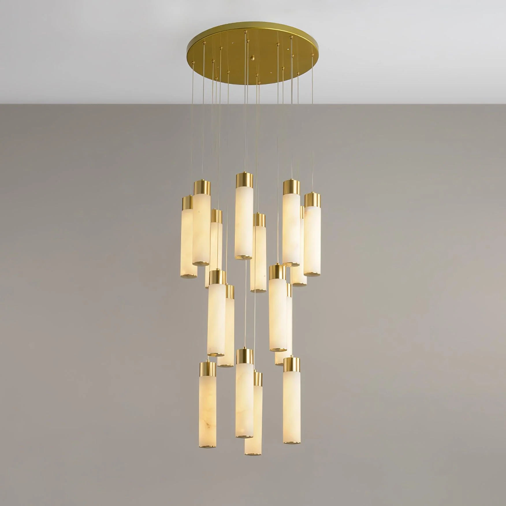 Люстра Celestial Alabaster Cascade - круглое крепление 12 подвесов ∅40см x 200см, латунь, белый, 3000-6500К