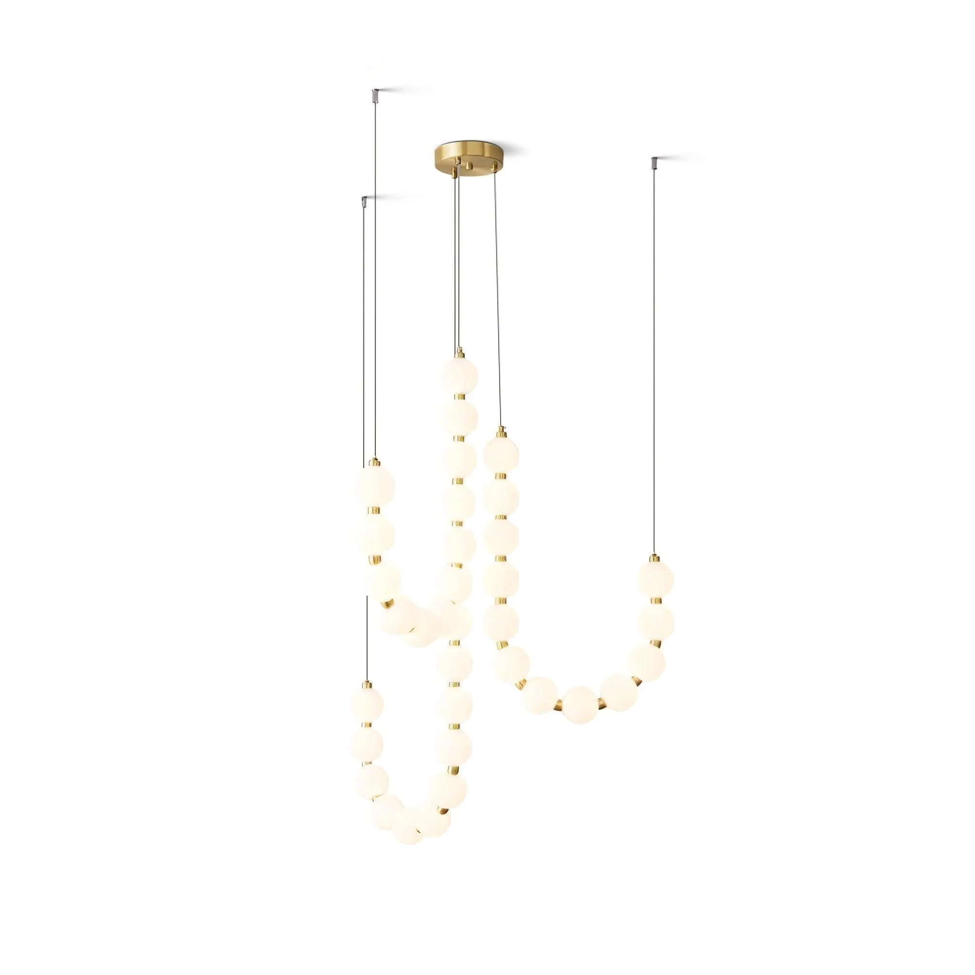 Люстра Glass Pearl Necklace - ∅56см x 90см, латунь, белый, холодный свет