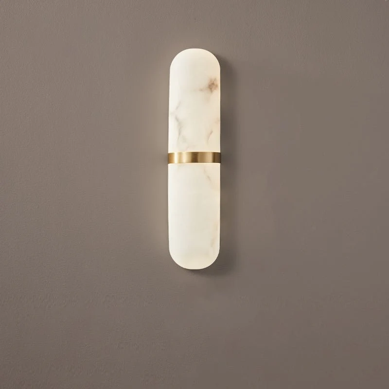 Alabaster Pill Wall Light - ∅ 4.7″ x H 15.7″ / Black & Warm Light / Set Of 2