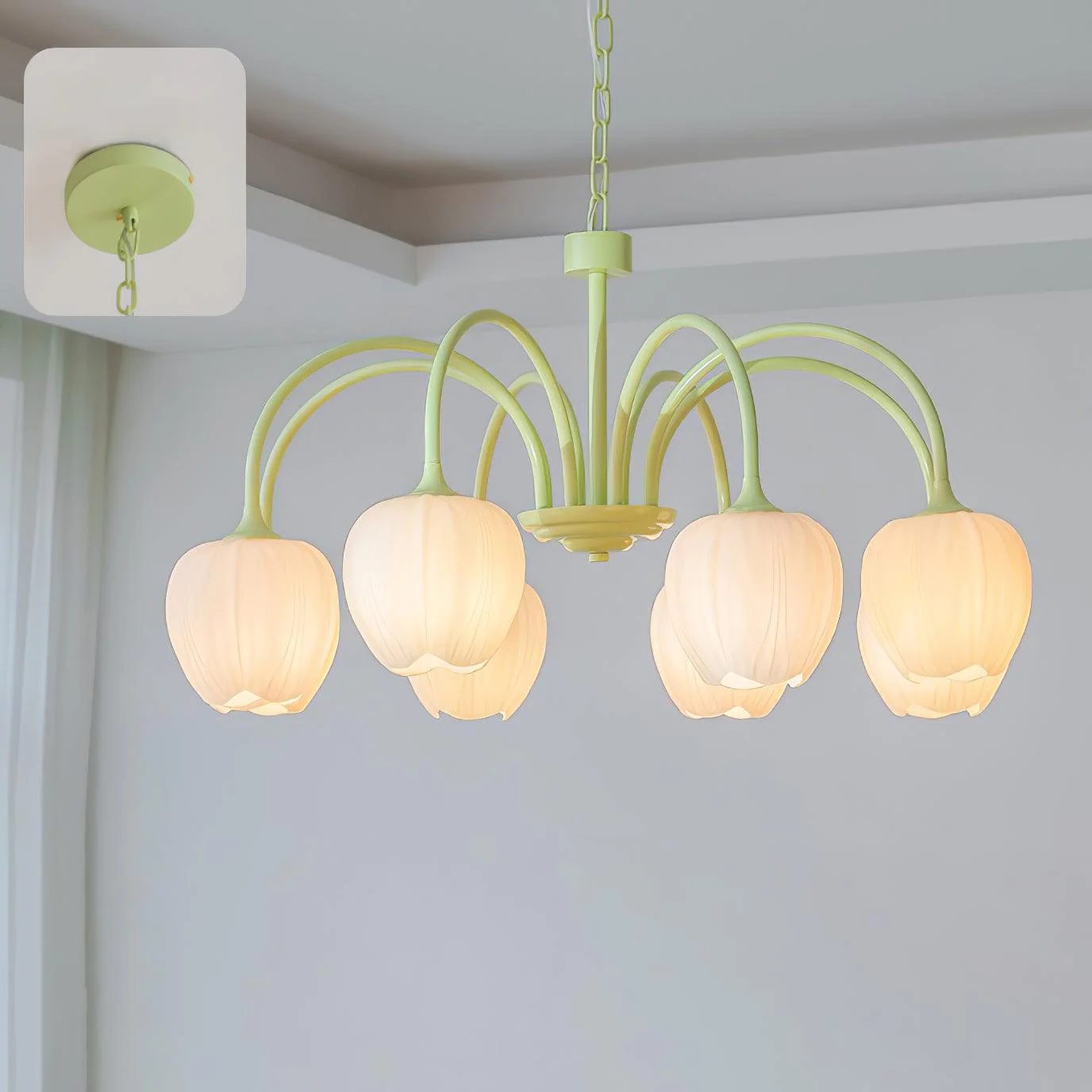 Люстра Tulip Matcha - 6 плафонов ∅66см x 40см, кремово-белый, белое стекло