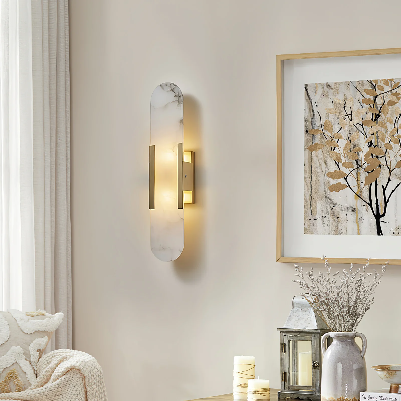 Melange Elongated Alabaster Wall Lamp - Dia 10cm x H 35cm Set of 2 / Black