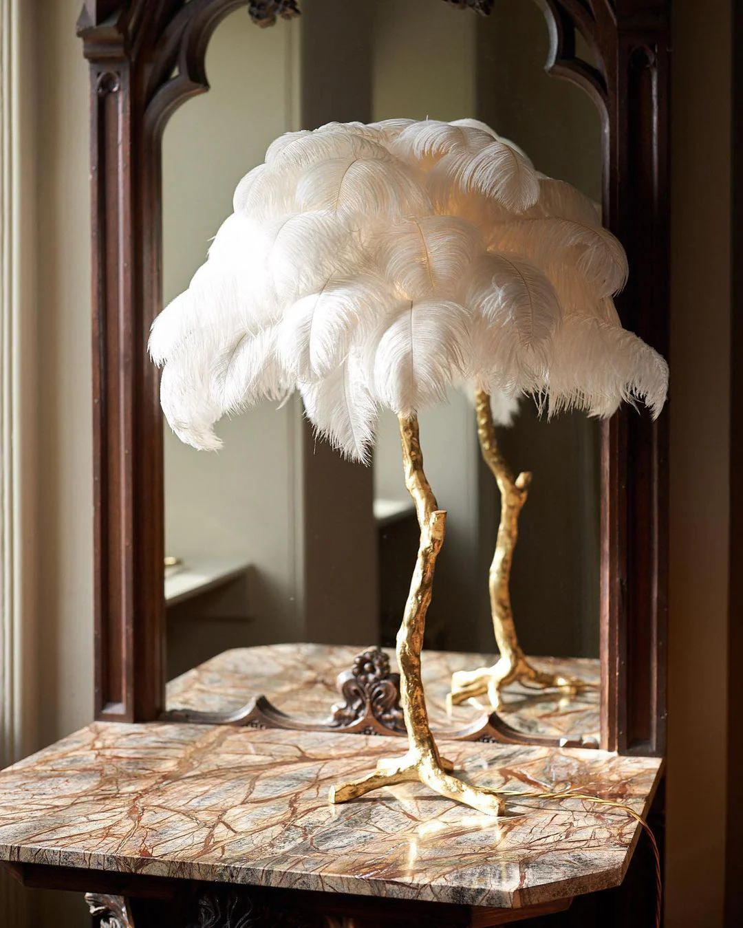 Настольный светильник Ostrich Feather - серебряный, темно-розовый