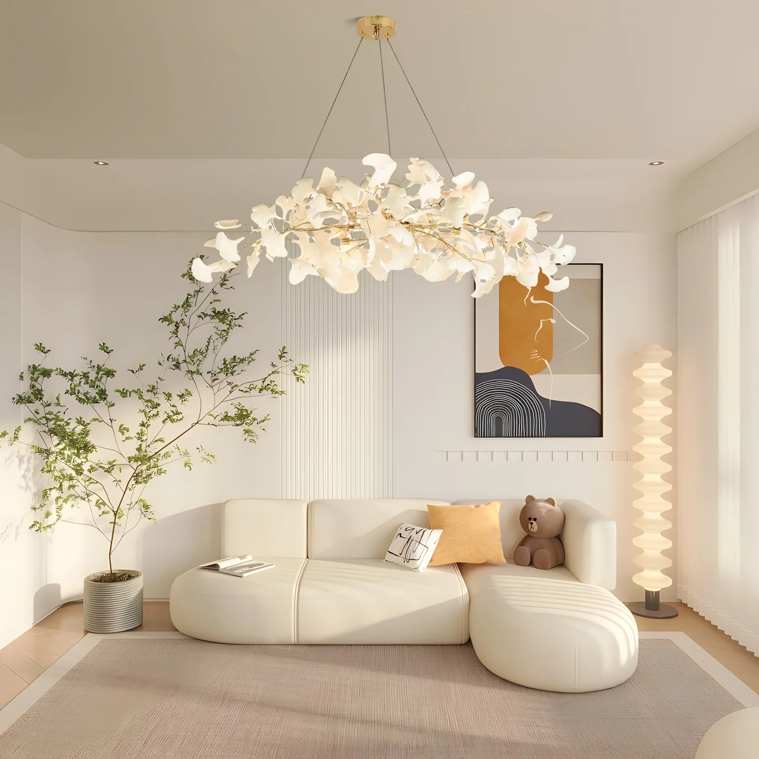 Люстра Gingko N - 180см x 70см x 55см, никель, белый