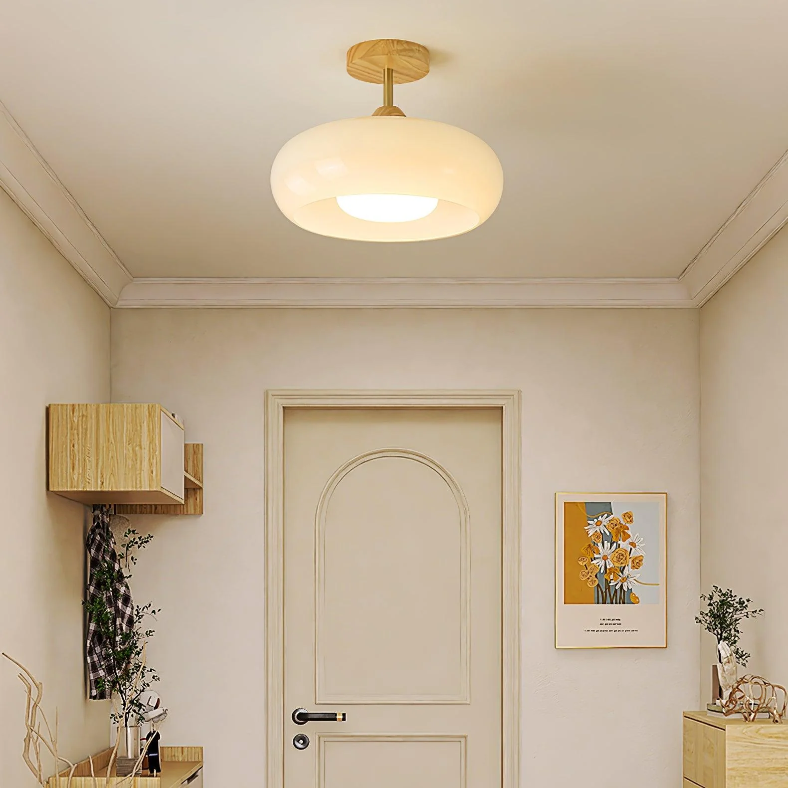 Потолочный светильник Plafonnier - ∅28см x 20см, дерево, оранжевый