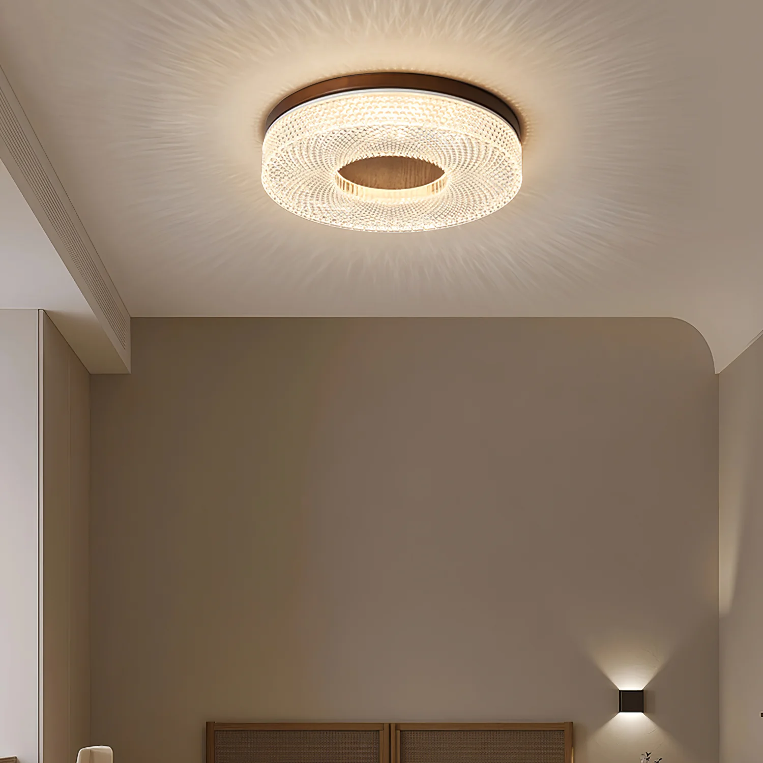 Потолочный светильник Acrylic Halo Round - ∅40см x 8см, орех, холодный свет
