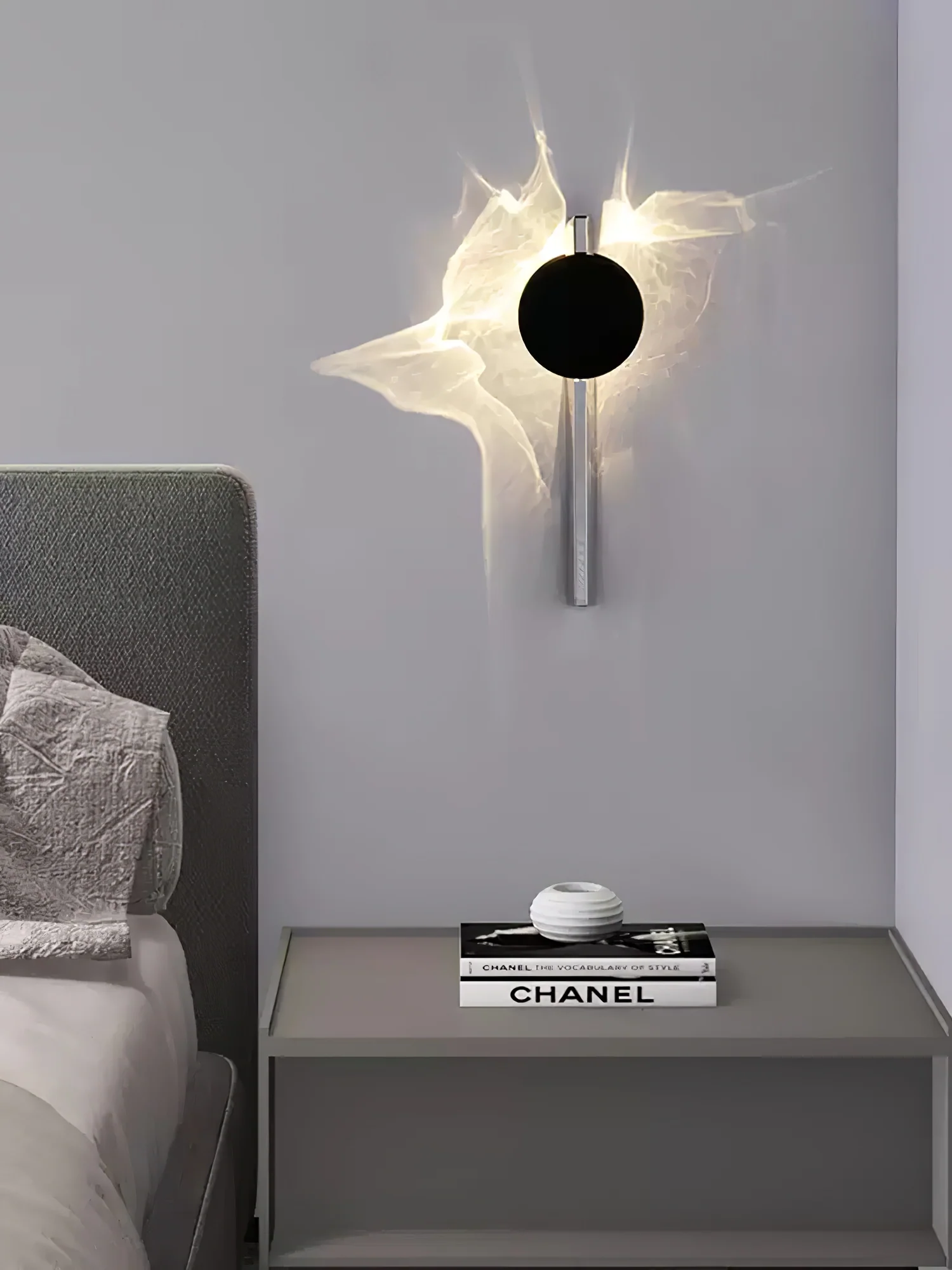 Creative Light And Shadow Wall Lamp - 2-Lights: ∅ 4.1″ x H 14.9″ Set of 2 / Chrome & Black / Warm Light