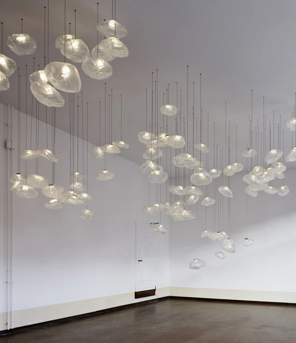 Подвесной светильник Blown Glass Mesh - 20 подвесов, круглое крепление, ∅20см, белый, стекло