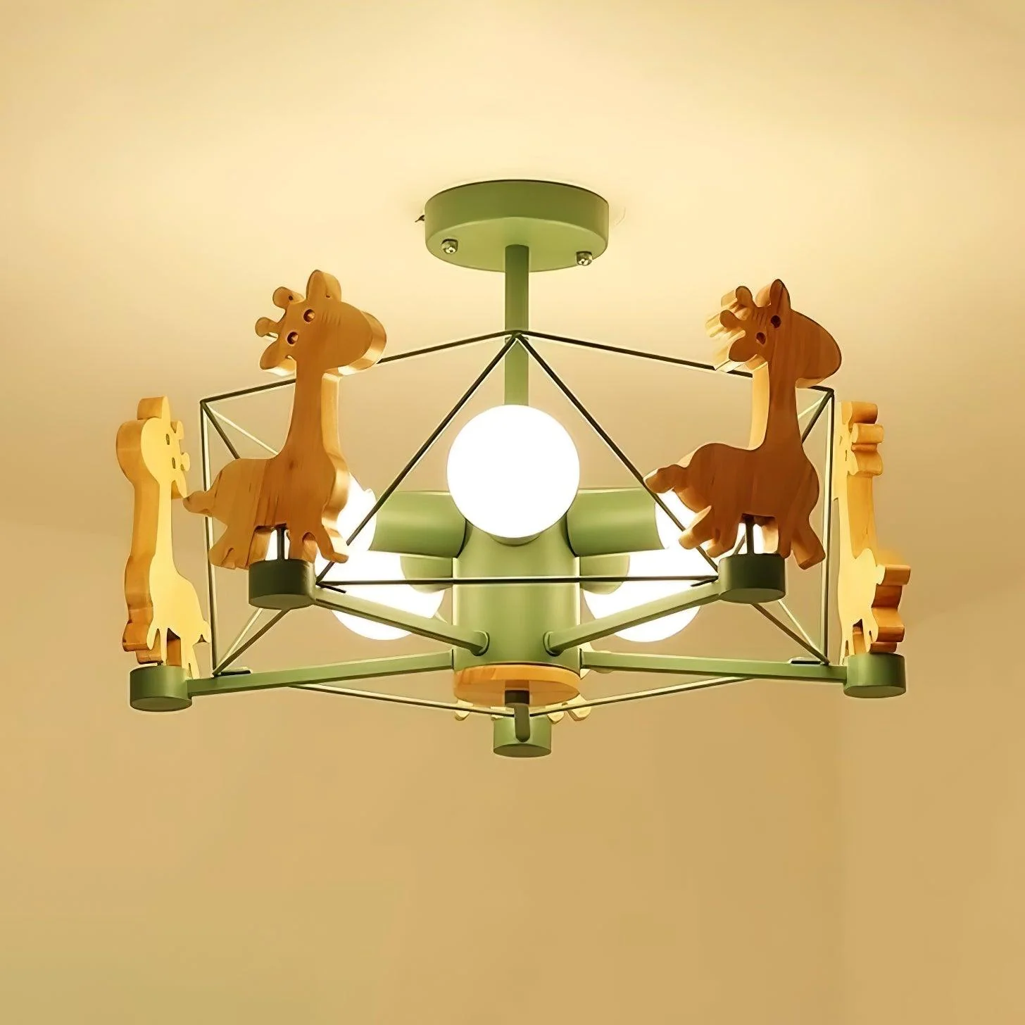 Люстра Lovely Deer Wooden - ∅53см x 47см, зеленый, натуральное дерево