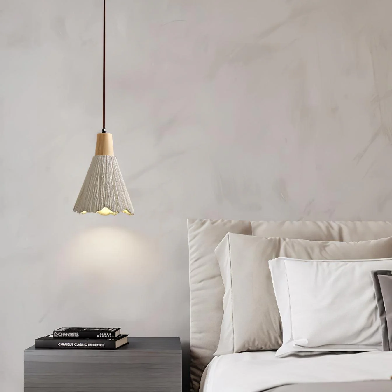 Подвесной светильник Concrete Pleated - ∅7см x 42см, натуральное дерево, серый бетон