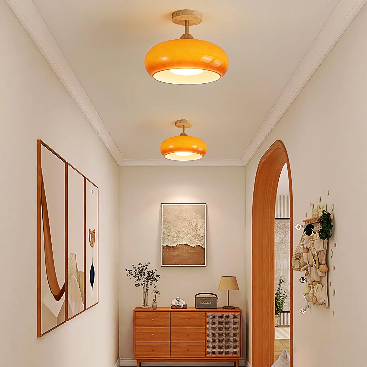 Потолочный светильник Plafonnier - ∅28см x 20см, дерево, оранжевый