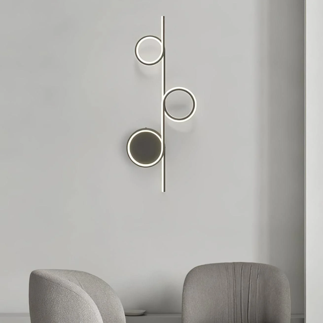 Rhythmic Line Wall Light - 1 ring ∅ 23.6″ x H 7.1″ / Dia 60cm x H 18cm Set of 2 / Black / Three-Color Changing Light