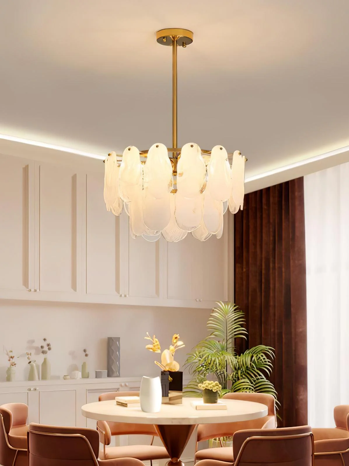Люстра Round Cloud Glass - ∅60см x 50см, латунь, белый