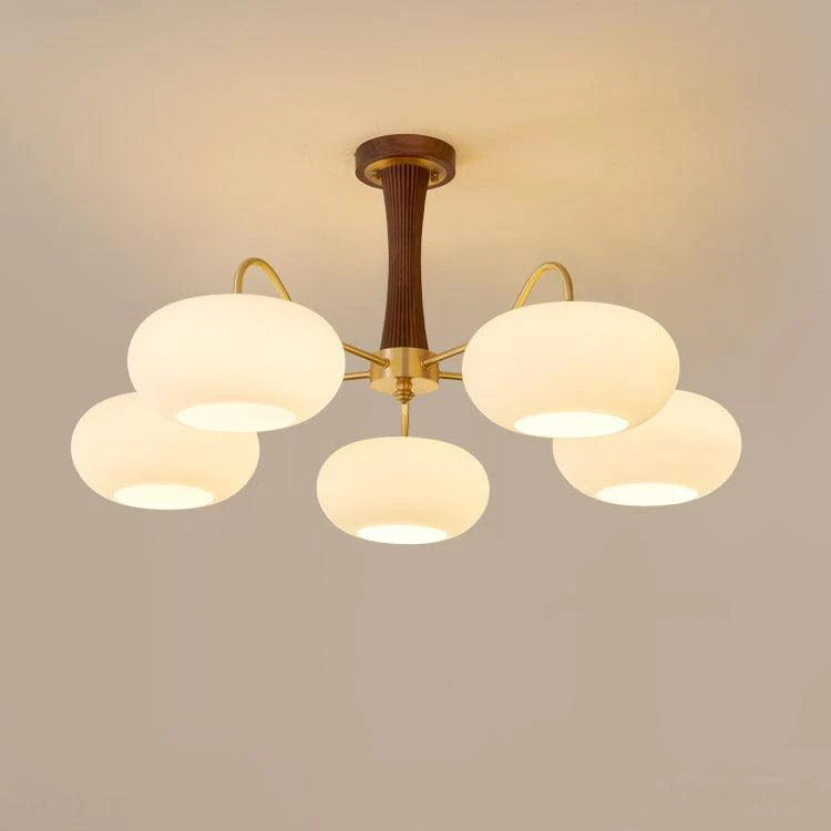 Люстра Brass Wooden Persimmon - 3 плафона ∅68см x 43см, латунь, натуральное дерево, белый