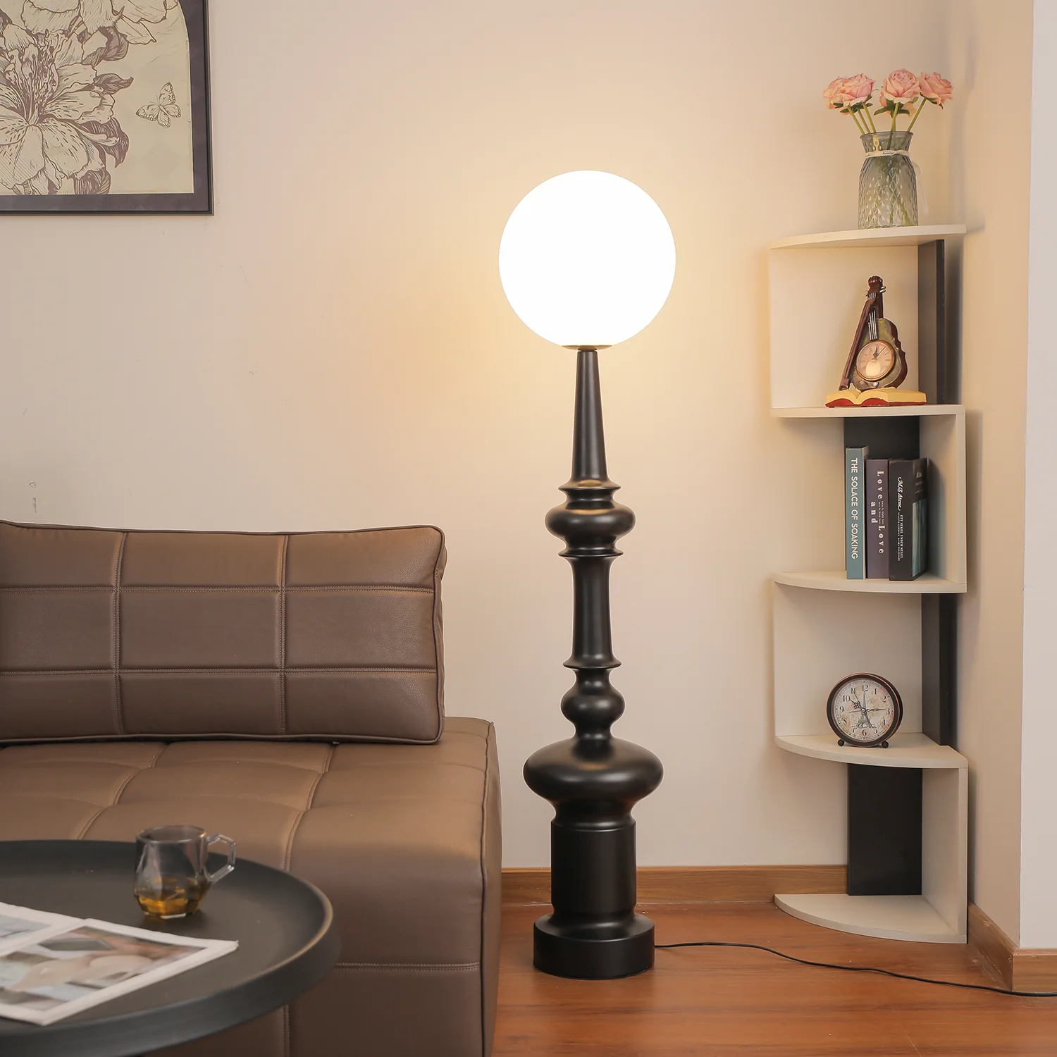 Roman Column Floor Lamp - ∅ 11.8″ x H 54.3″ / Dia 30cm x H 138cm / Black / US plug