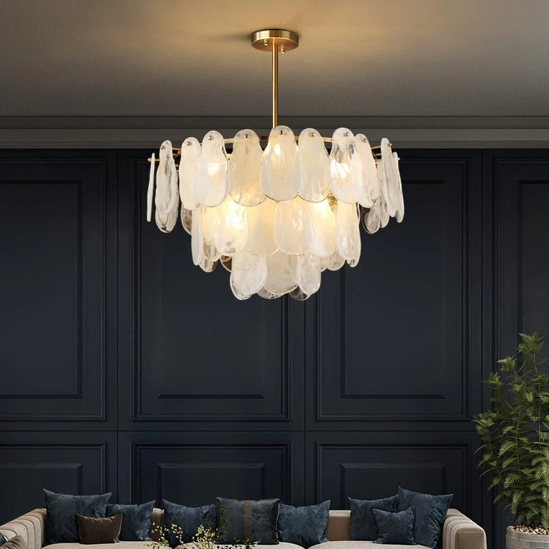 Люстра Round Cloud Glass - ∅60см x 50см, латунь, белый