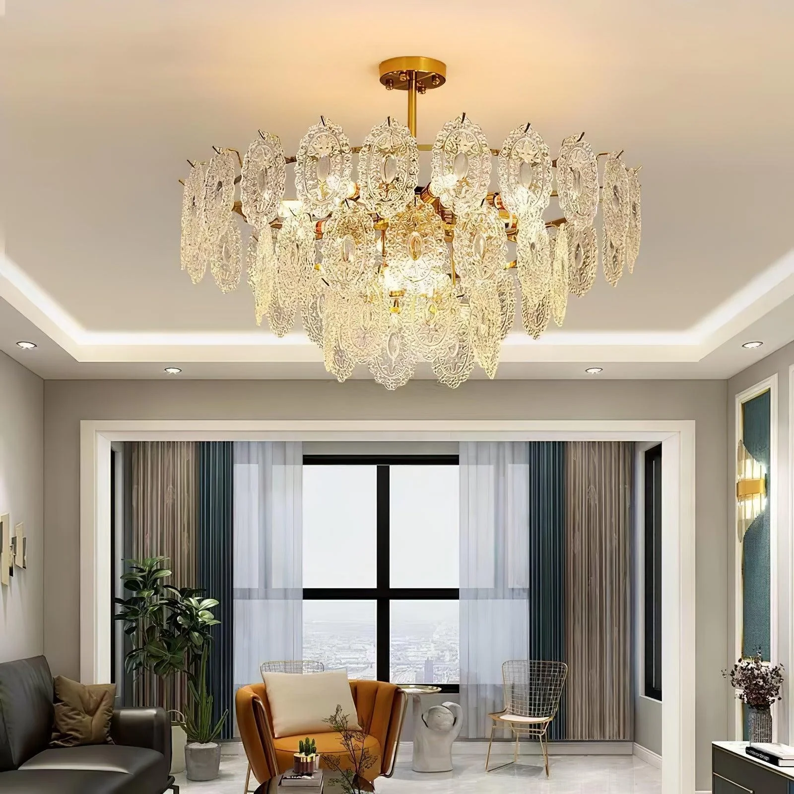 Люстра Wave Glass - ∅40см x 25см, золотой, прозрачный
