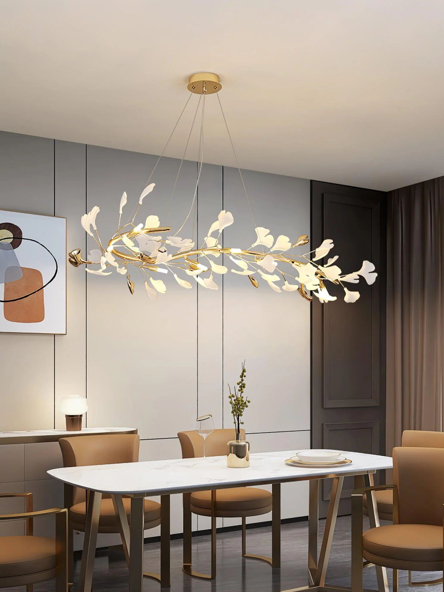Люстра Gingko T - модель A, ∅80см x 30см, золотой, белый