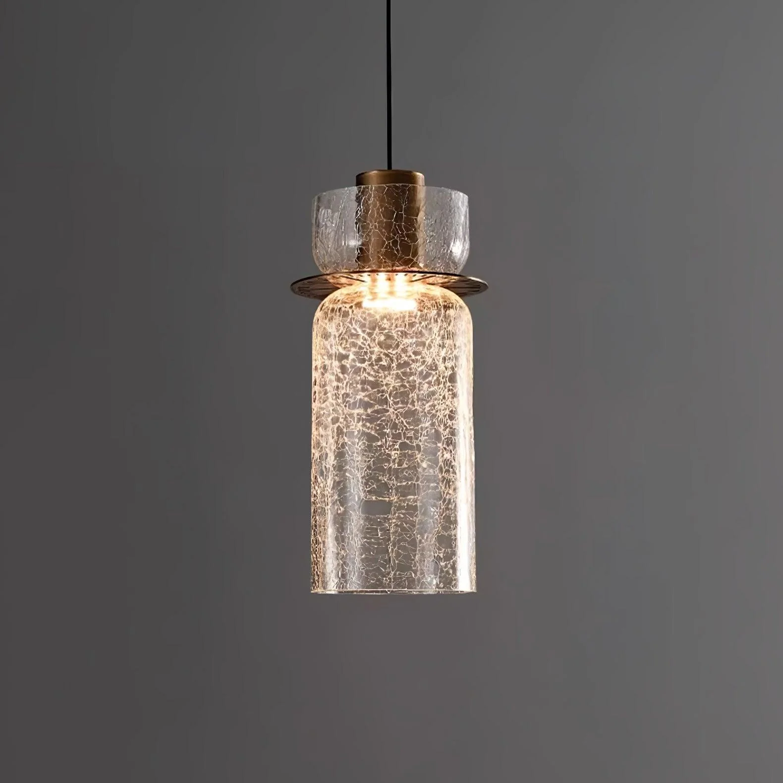 Подвесной светильник Glacier Crackle Glass - модель B, ∅12см x 30см, янтарь, бронза, теплый свет