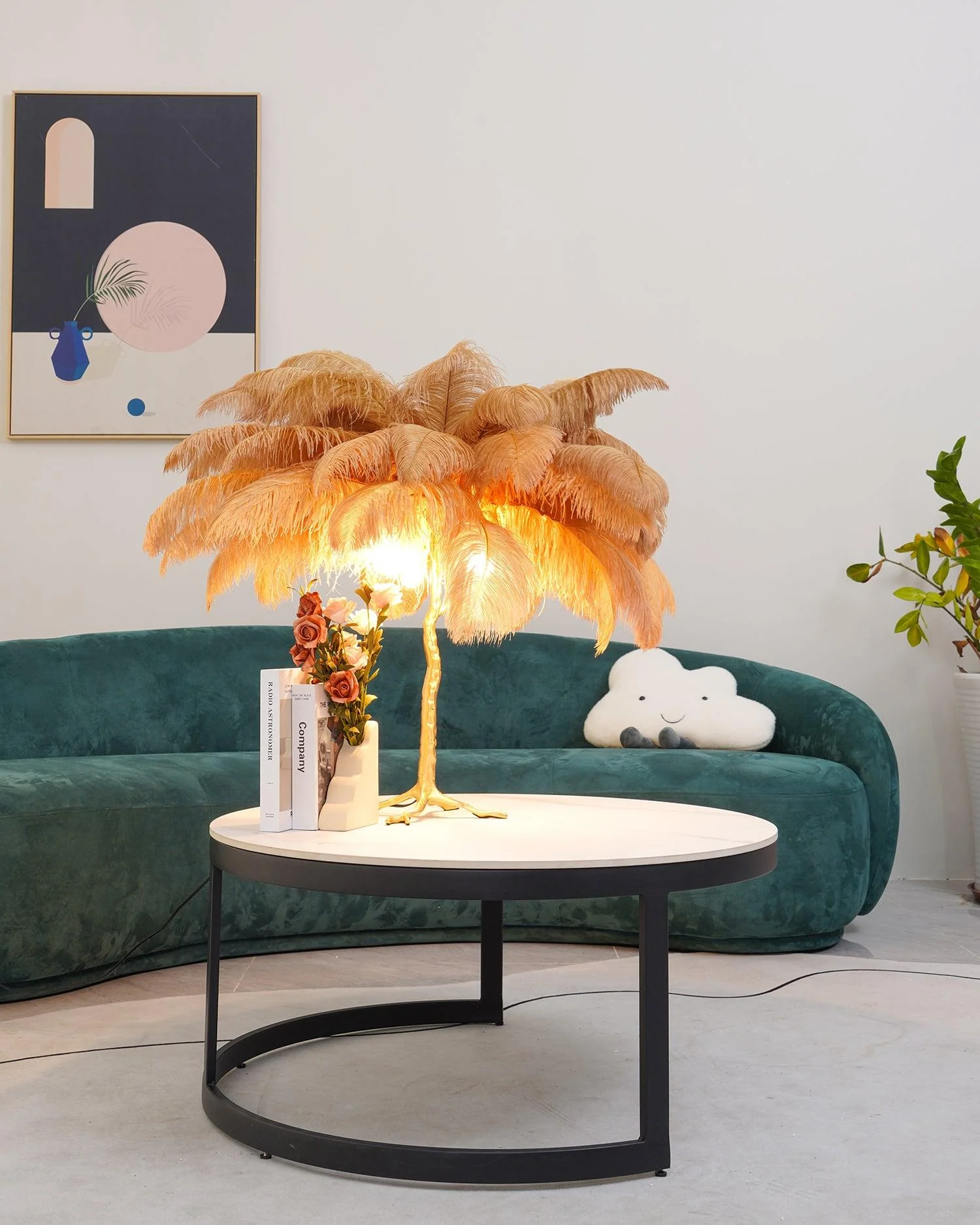 Настольный светильник Ostrich Feather - серебряный, темно-розовый