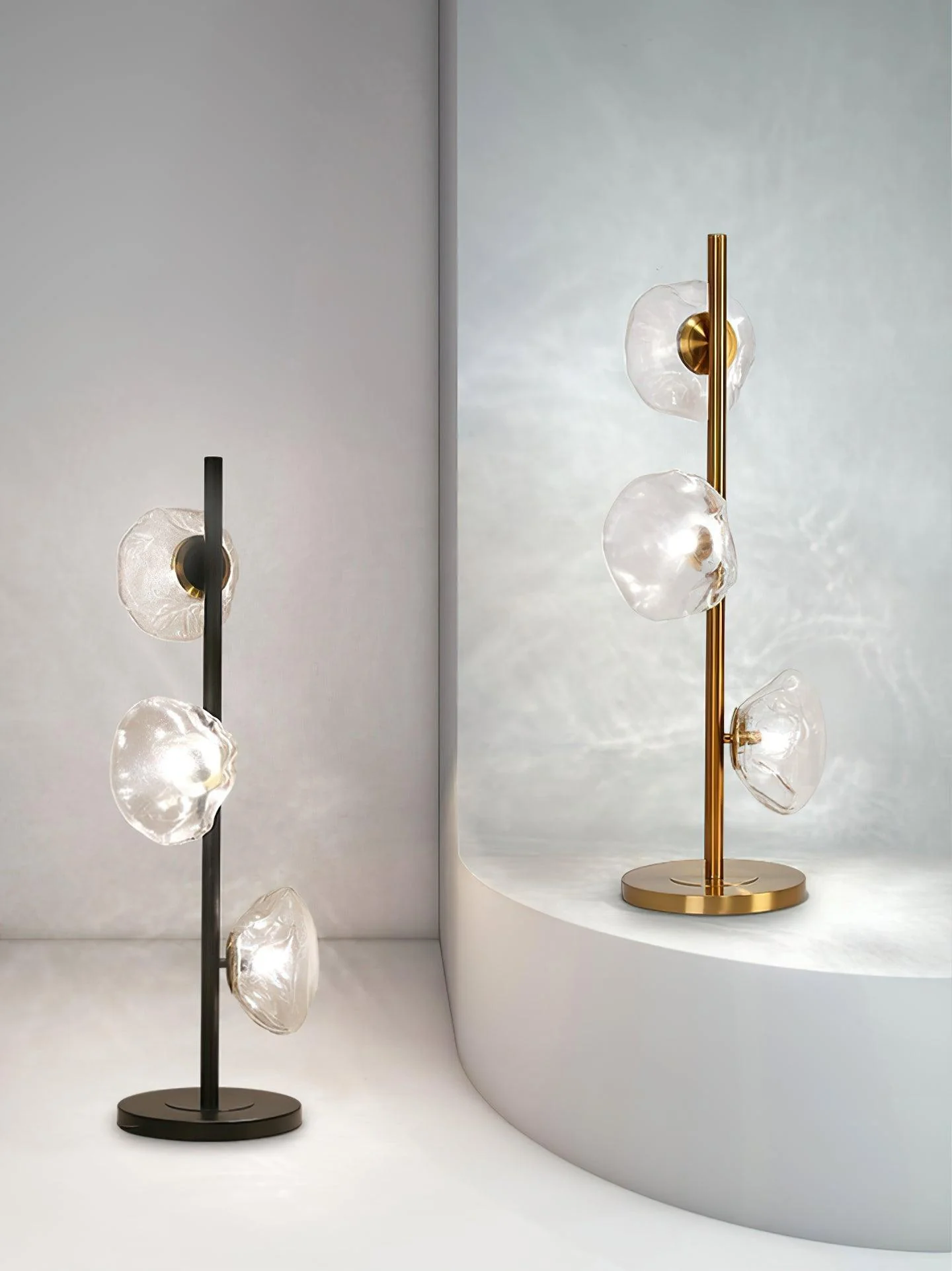 Glass Petals Table Lamp - ∅ 13.8″ x H 35.4″ / Dia 35cm x H 90cm / Gold+Smoke gray / US plug