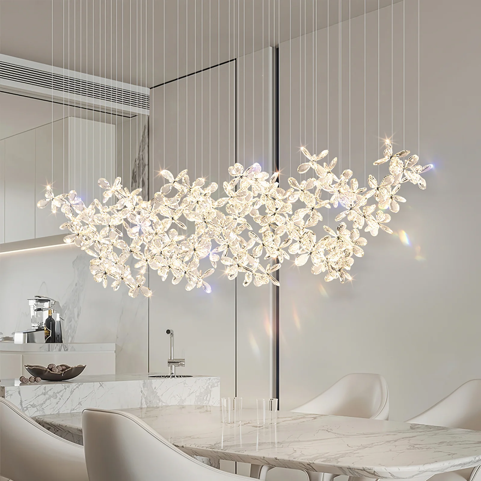 Люстра Floating Butterfly - круглое основание ∅80см x 150см, серебряный, прозрачный, холодный свет