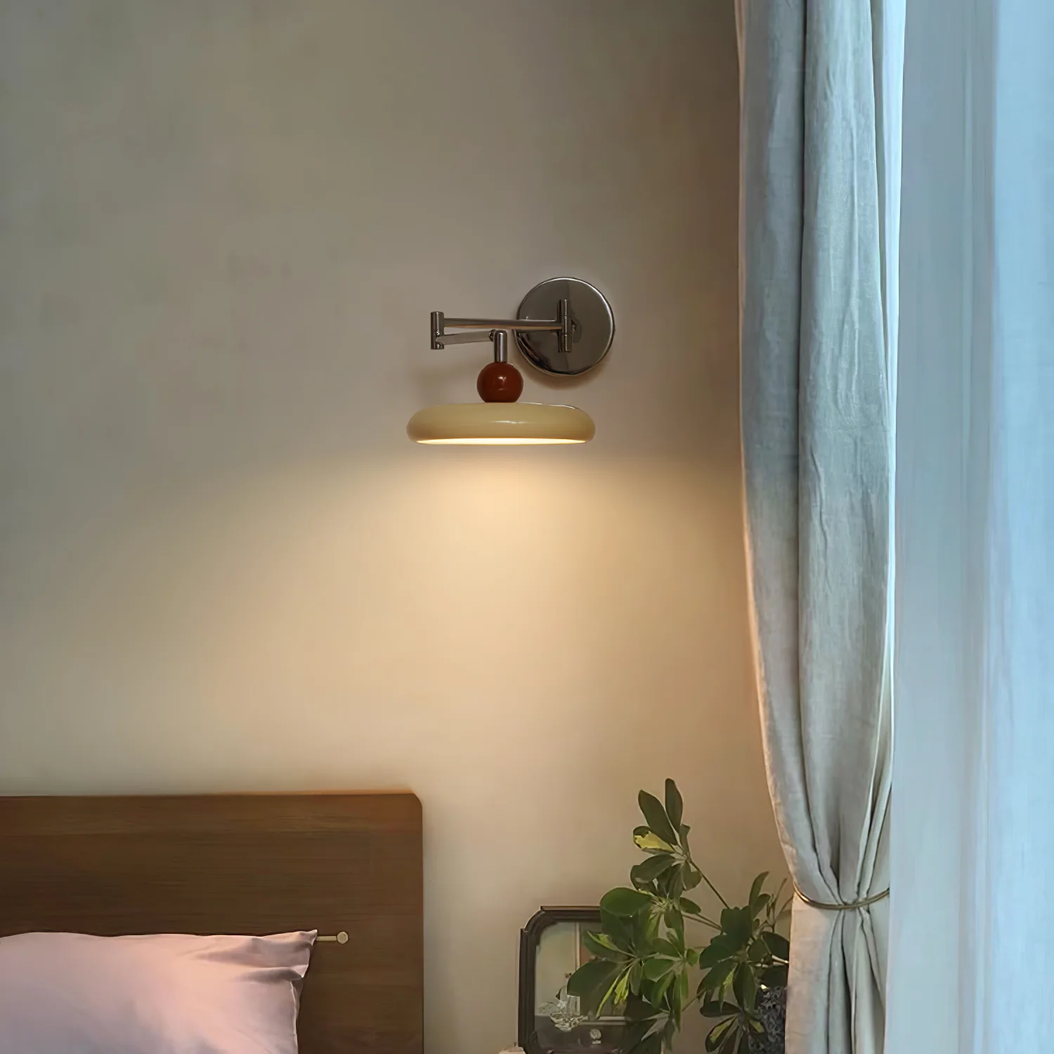Lola Swing Arm Wall Lamp - ∅ 7.9″ x H 4.7″ / Dia 20cm x H 12cm / Beige & Warm Light / Set of 2