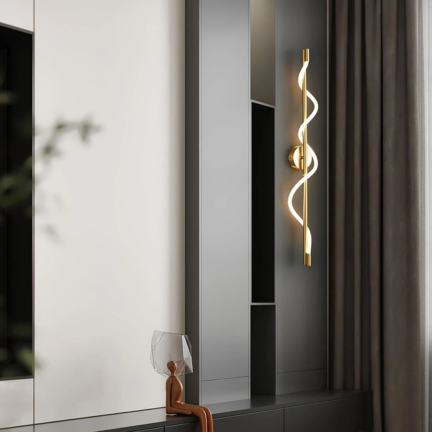 Flexible Linear Curve Wall Lamp - W 9.8″ x H 47.2″ / W 25cm x H 120cm Set of 2 / Black & White / Remote Control Dimmer