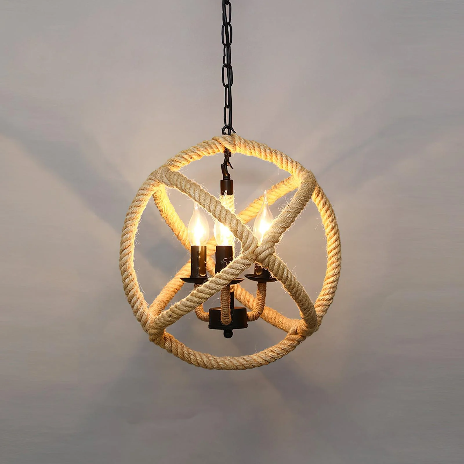 Подвесной светильник Retro Hemp Rope Exquisite - модель R ∅40см x 43см, натуральный ротанг