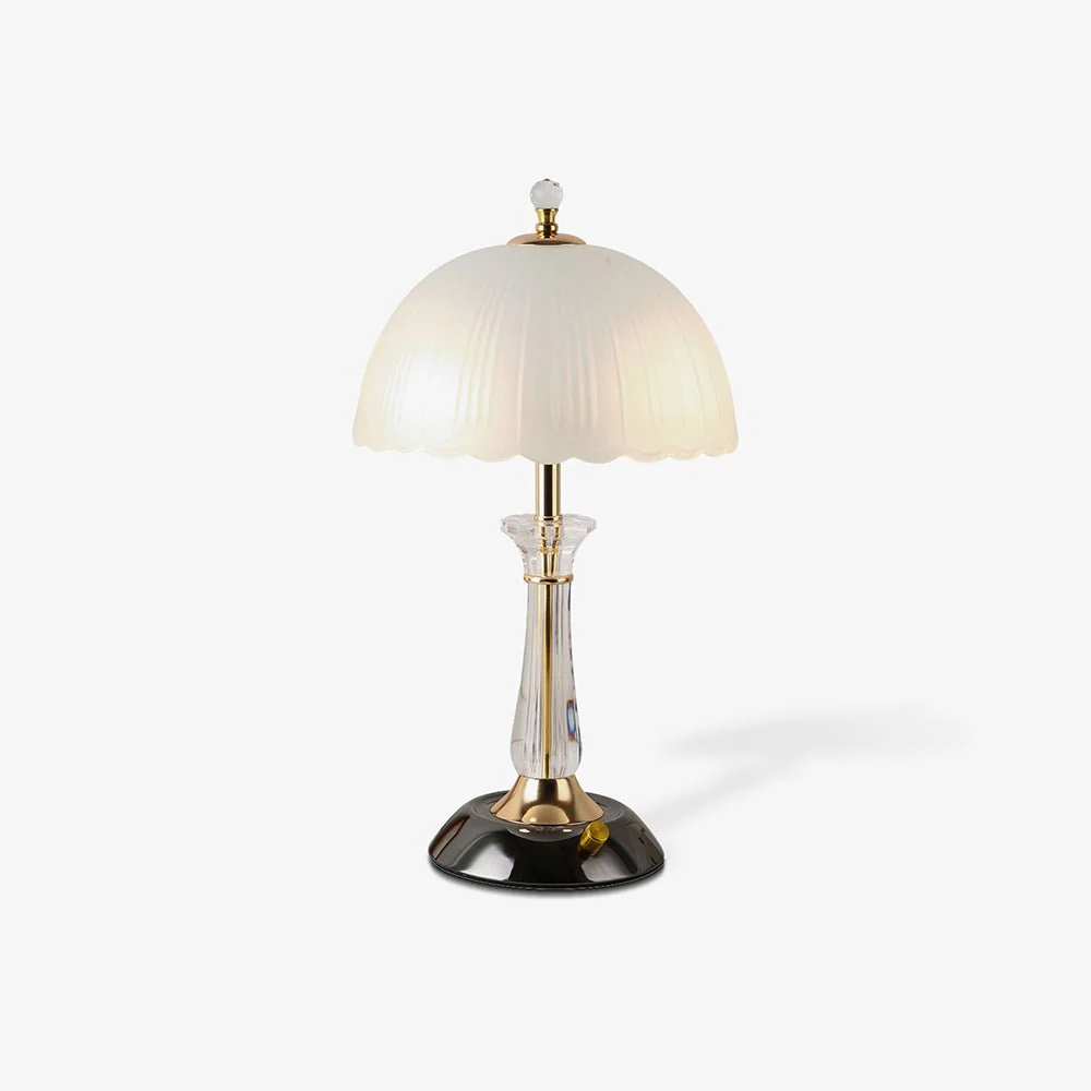 Domed Glass Table Light - ∅ 9.8″ x H 15.7″ / Dia 25cm x H 40cm / Black & Gold & Frosted white / UK plug