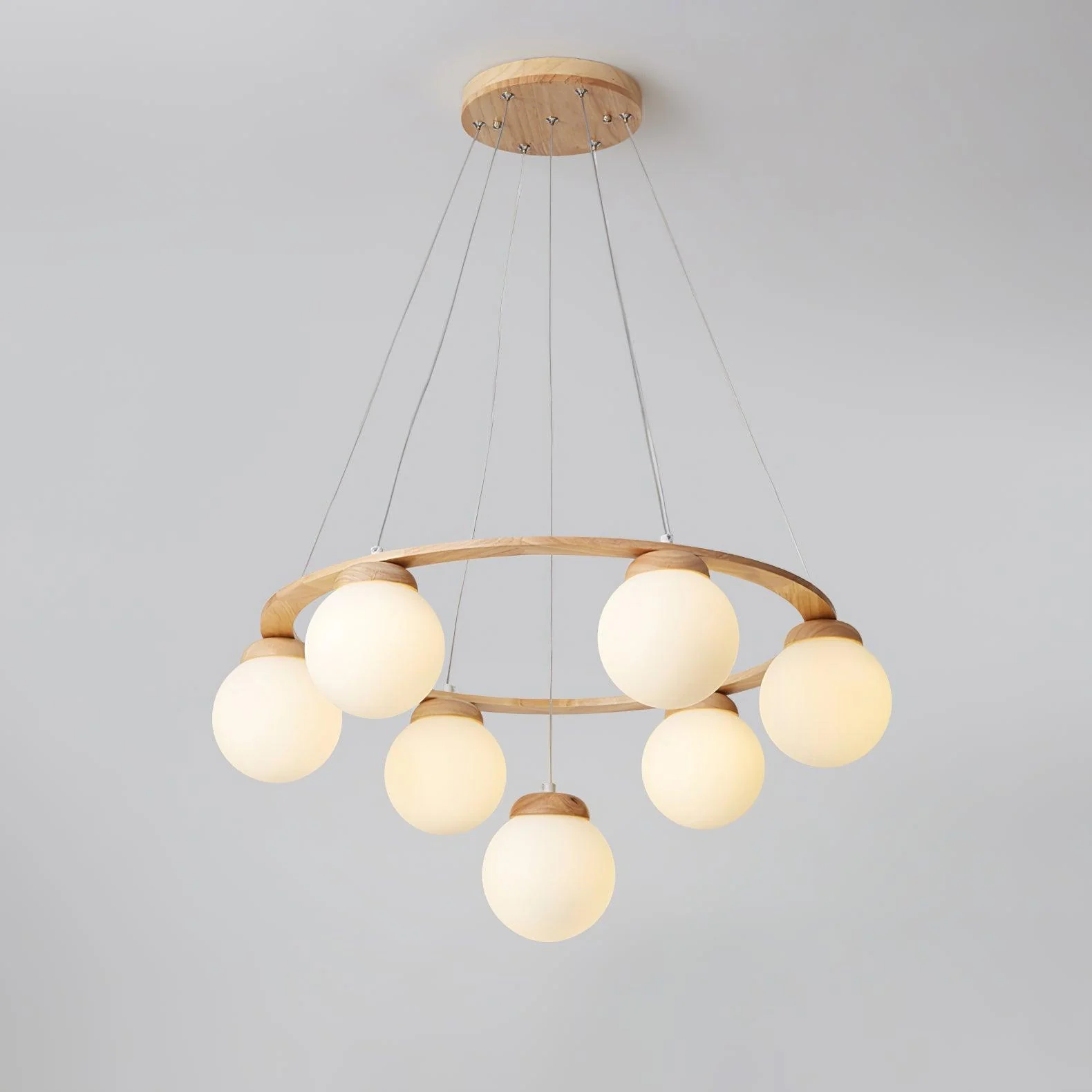 Люстра Miira Wood - 4 подвеса ∅50см x 150см, дерево, белый