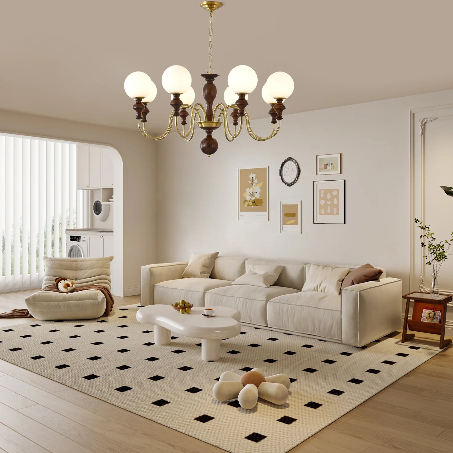 Люстра Timeless Globe - 6 плафонов ∅85см x 47см, орех, золотой