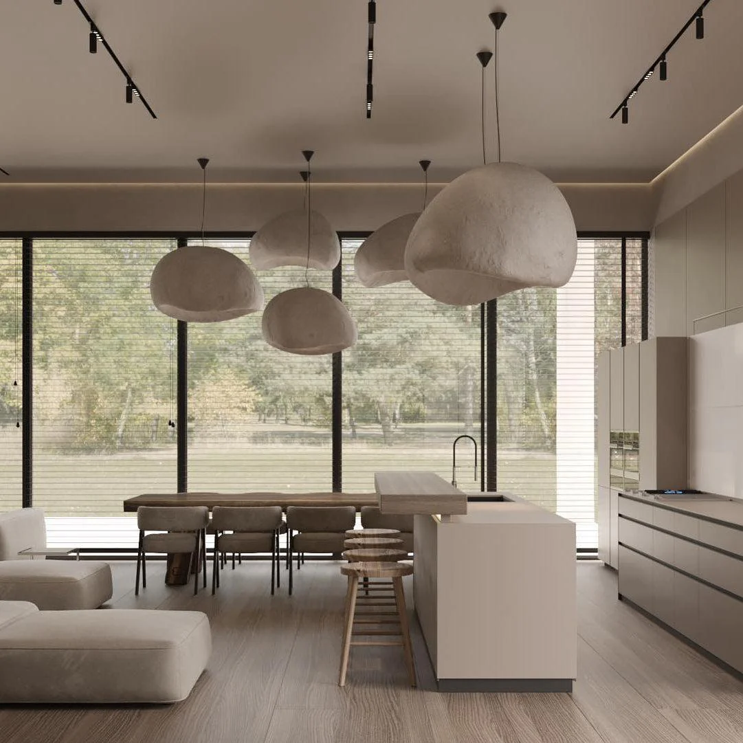 Люстра Khmara Rough Combination B - ∅40см + ∅60см + ∅80см, бежевый, длинный крепеж